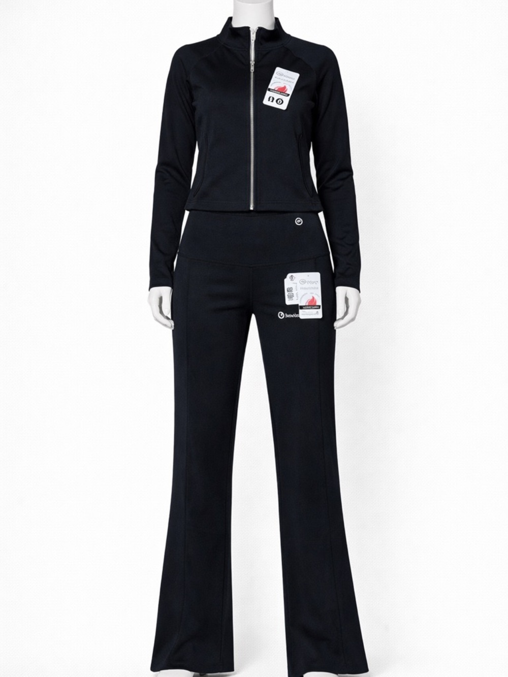 Black Fleece-Lined Activewear Set – Zip Jacket & Flare Leggings Lululemon Style